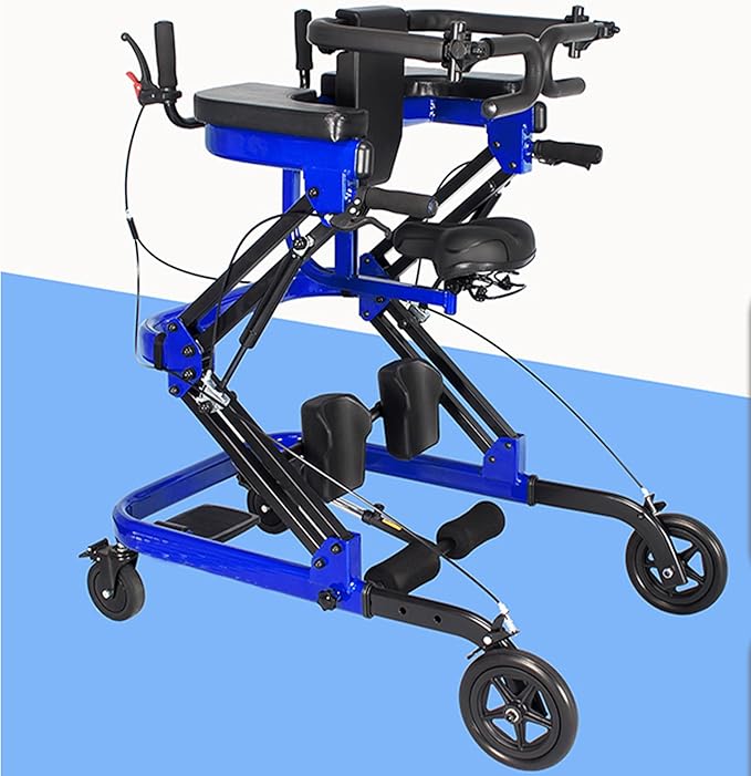 Adjustable Medical Walker with Stand-Up Support, Walking Frame, Adult Walker, Lower Limb Training, Home Rehabilitation Equipment, Multi-Function Mobility Aid with 4 Wheels (Blue)
