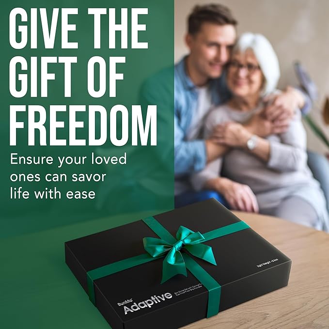 BUNMO Adaptive Utensils for Elderly, Arthritis, Weak Hand Grip, Tremors & Handicapped - Convenient Travel Pouch - 3.35oz Lightweight - Stainless Steel - Eat Independently - Adaptive Blue 4 Piece Set