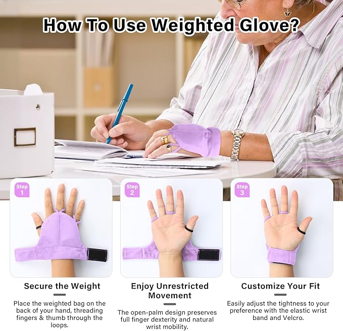 Weighted Gloves for Hand Tremors and Parkinson's, Improved Hand/Wrist Stability & Mobility, Adjustable Wrist, Weights Strengthening Tool