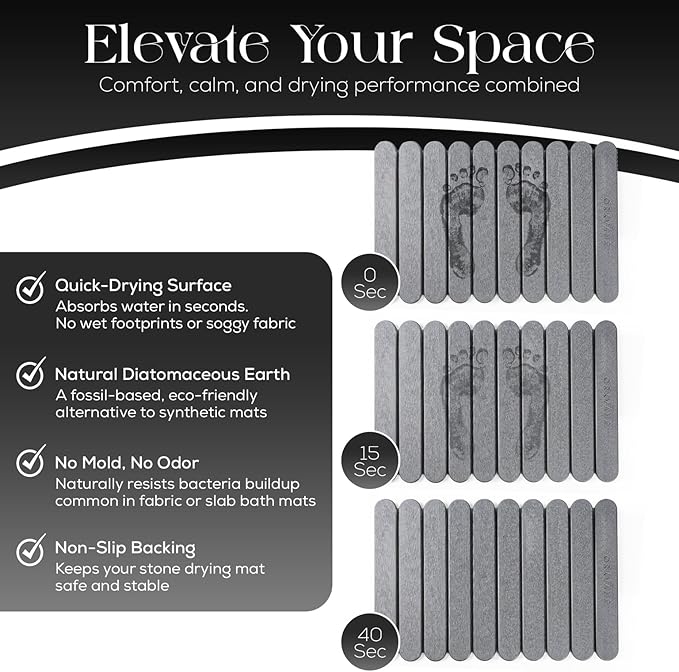 Large Stone Bath Mat (28" x 19") – Foldable Diatomaceous Earth Bath Mat for Bathroom – Quick Dry, Super Absorbent, Non-Slip, Easy to Clean – Spa-Inspired Design – Orkvane – Mineral Grey