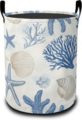 Vintage Starfish Laundry Basket, Shells Oxford Cloth Laundry Hamper With Handle Foldable Portable Clothes Storage Basket Storage Bag For Laundry Room/Bathroom/Bedroom/Dormitories