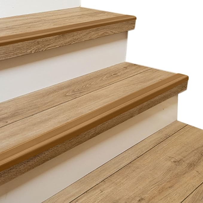 Rubber Bond Stair Edge Protector (Pack of 5) 36x2x1 inch Anti-Slip Stair Corner Trim Rubber Strips - Waterproof Self-Adhesive Staircases for Outdoor & Indoor Uses | Protect Kids & Pets - Brown