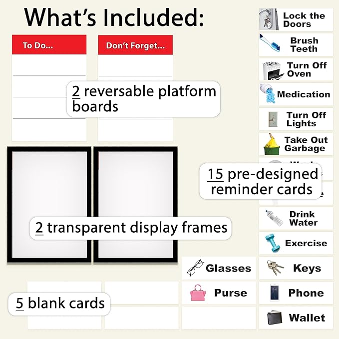 Reminder Organization Board for Seniors – Daily Task & Memory Aid – Dementia and Alzheimer’s Reminder Tool – Visual Organizer with 20 Cards for Routines & Personalized Prompts