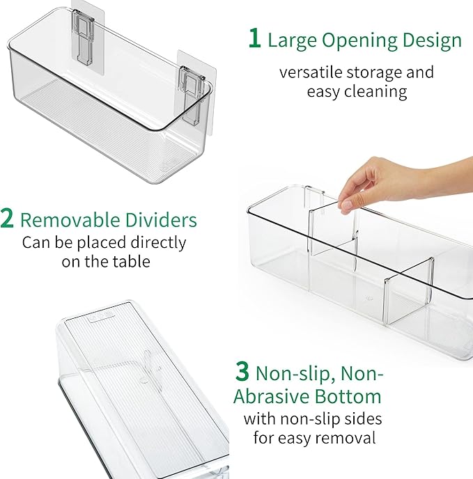 vacane 2 Pack Plastic Adhesive Mount Over Cabinet Door Organizer, Wall Organization Container Makeup Organizer Hanging Basket Bins for Kitchen, Pantry, Craft Room, Office, Space Saving Holder