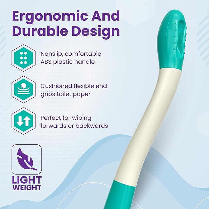 Mars Wellness Self Wipe Assist Bottom Wiping Toilet Aid Wiping Wand - Long Reach Comfort Wipe Extender - Daily Living Aid for The Disabled - Colors Vary (1.25 Foot (Pack of 1))