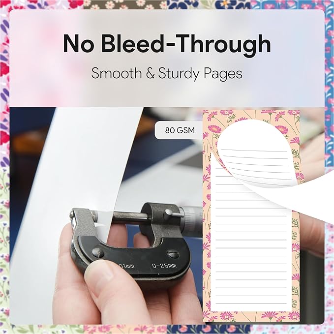 Magnetic Notepads – Notepads for Grocery List, Shopping List, To-Do List, Reminders -Strong Magnetic Back- Memo Notepad | 8 pack Medium | Floral Style