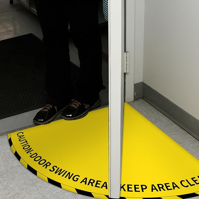 1 Pack Door Swing Caution Floor Sign for Safety Warning Door Swing Area Keep Area Clear Floor Sign Vinyl Non Slip Surface(28 x 28 Inches,Textured,Yellow)