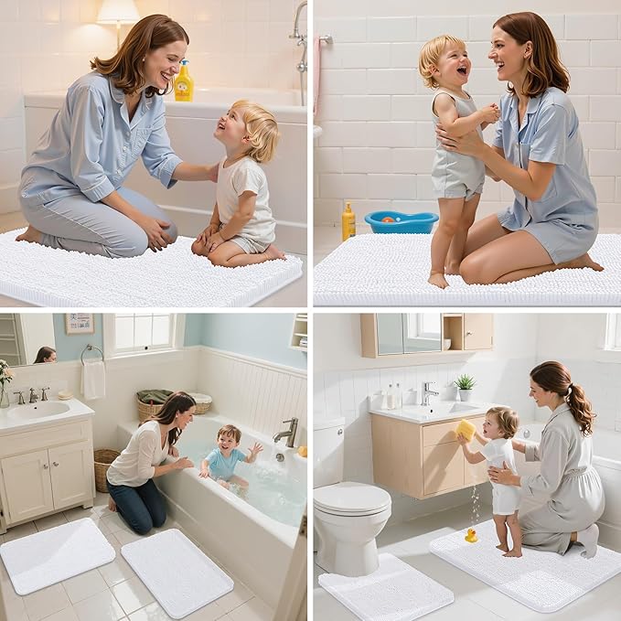 Arotive Bathroom Rugs 36x24, Extra Soft Absorbent Shaggy Chenille Bath Rugs, Machine Washable Rubber Backing Non-Slip Bath Mats for Bathroom Floor Tub and Shower, Home Decor Accessories, White