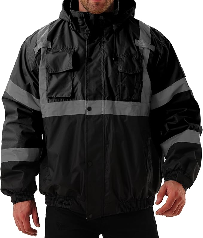 Hi Vis Safety Jackets for Men Waterproof Class 3 Reflective Construction Jacket for Winter Bomber Jacket