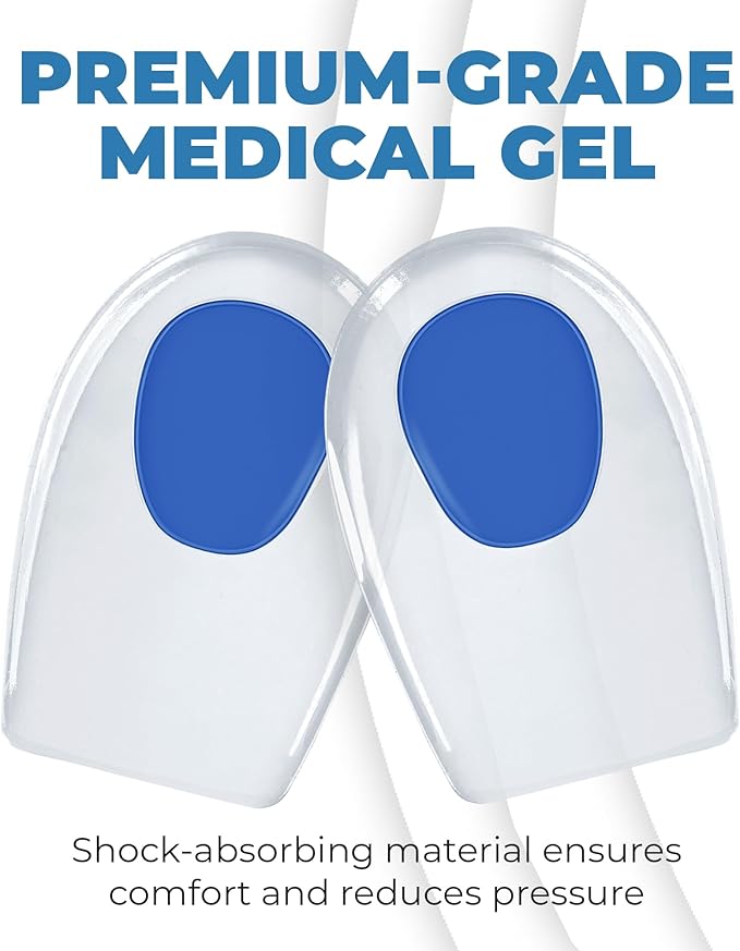 Gel Silicone Heel Cups/Pads, 2 Pack, for Achilles Tendonitis, Shoe Wedge Inserts for Plantar Fasciitis, Bone Spur, Foot Pain Relief Support, Comfort Cushion Insoles for Women/Men