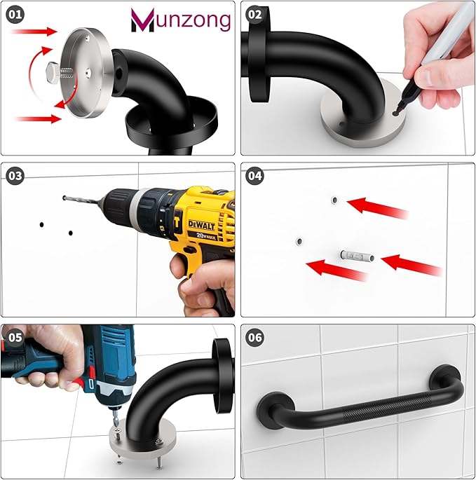 16 Inch Anti Slip Shower Grab Bar, Munzong Oil Rubbed Black Bathroom Grab Bar for Bathtubs and Showers, Knurled Handicap Balance Bar,Safety Hand Rail Support Elderly Senior Assist Bath Handle