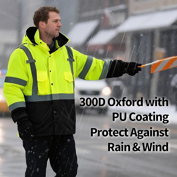 Hi Vis Safety Jackets for Men Waterproof Class 3 Reflective Construction Jacket for Winter Bomber Jacket