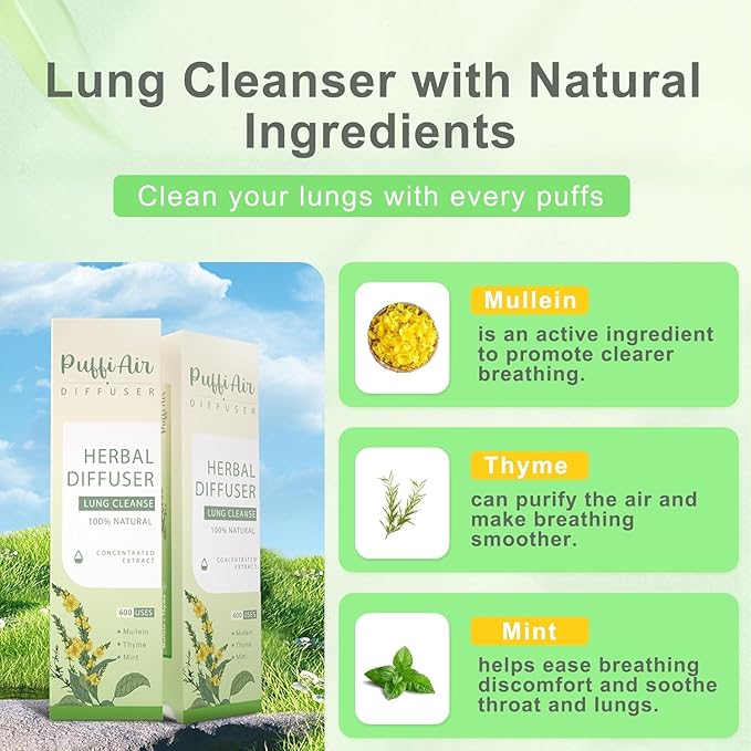 PUFFIAIR Inner Balance Duo Herbal Diffuser Pen Set | Mullein Cleanse Inspired Blend for Daily Reset | Green Purple | 2 Count