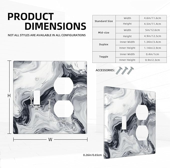 Abstract Marble Ink Texture Grey Marble Print Wallplates 1 Toggle 1 Duplex Switch Plate Electrical GFCI Faceplate Decorative Light Switch Covers for Bathroom Kitchen Decor