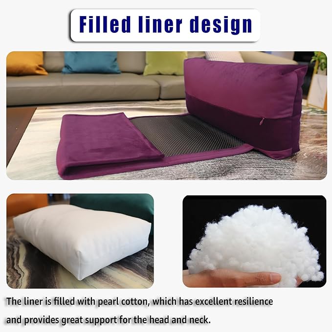 Non-Slip Head Pillow for Recliners - Neck Support Cushion with Velvet Cover for Pain Relief at Home, Office and Travel (Plum)