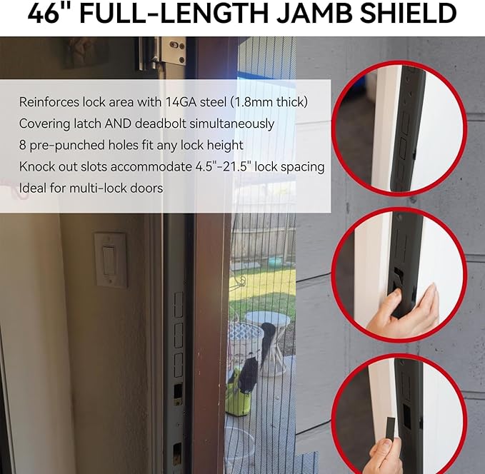 Door Armor MAX 5-Piece Kit - 46" Heavy Duty Steel Door Reinforcement System, Anti-Kick Security Plates for Jamb, Hinges & Lock, Easy 30-Min Install with Template, Corrosion Proof Black