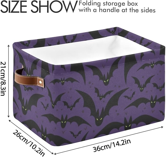 Storage Basket Bin Halloween with Bat Organizer Basket Collapsible Shelf Basket Cube with handle for Nursery Bedroom Bathroom