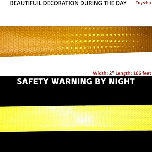 Yellow Reflective Tape 2 inch Wide, Outdoor Waterproof Hazard Conspicuity Warning Industrial Marking Tape (166 feet)