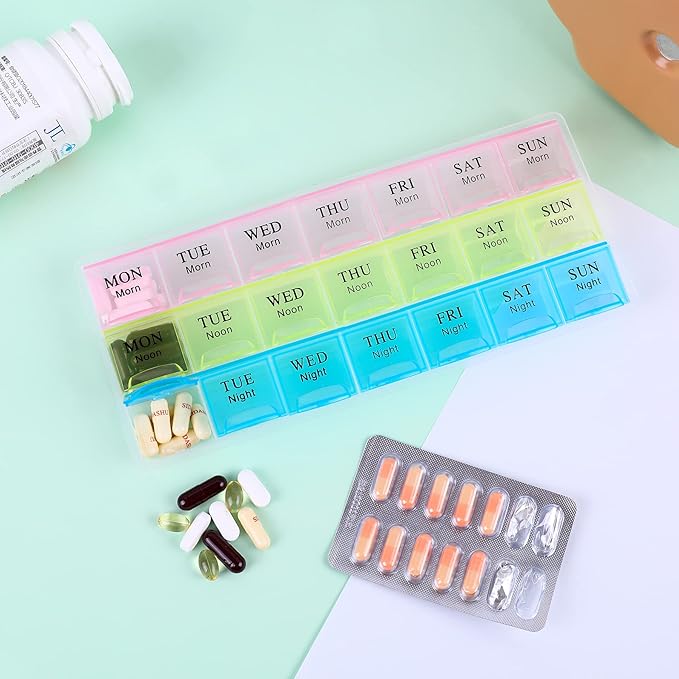 Large Weekly Pill Organizer 3 Times A Day, Moisture-Proof 7 Day Pill Box, Travel Pill Cases Portable for Pills Vitamin Fish Oil Supplements,Medicine Cases