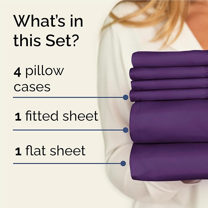 Full 6 Piece Sheet Set - Cooling & Breathable Bed Sheets - Hotel Luxury Bed Sheets for Women, Men, Kids & Teens - Comfy Bedding w/Deep Pockets & Easy Fit - Soft & Wrinkle Free - Full Purple Sheets