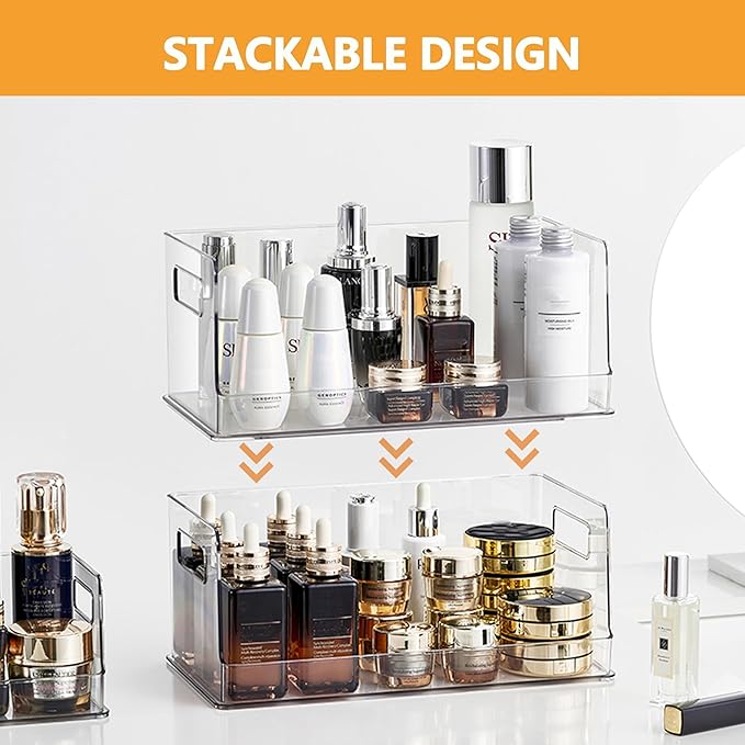 vacane 13" Wide Stackable Storage Bins Open Front, Towel Storage Shelf Snack Organizer Basket for Household Cabinets, Pantry, Kitchen, Bathroom, 2 Pack