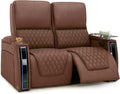 Seatcraft Apex Zero-Gravity CoolZero Italian Leather Home Theater Seating, Powered Headrest, Powered Lumbar, Powered Recline, Row of 2 Loveseat, Tobacco