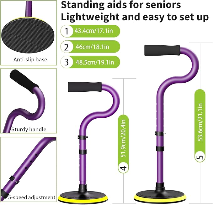 Standing Aid for Seniors Stand Assist Aid Devices & Supports for Elderly Help Get Up from Floor Standing Mobility Aid Tool Rising Indoors Garden Housework Bedroom Bathroom Bedside Matte Purple