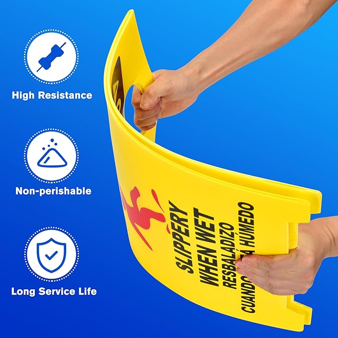 MATTHEW CLEANING 19'' Industrial Wet Floor Sign 6 Pack 2-Sided Durable Corrugated Plastic Birght Yellow Multilingual Warning Signs Commercial Caution Wet Fold-out Floor Signs For Indoors