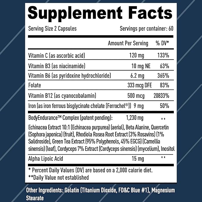 Natural Endurance and Oxygen Supplement to Help VO2 max w/Rhodiola Rosea, B12, and Alpha Lipoic Acid (120 Capsules) (30 Day Supply)