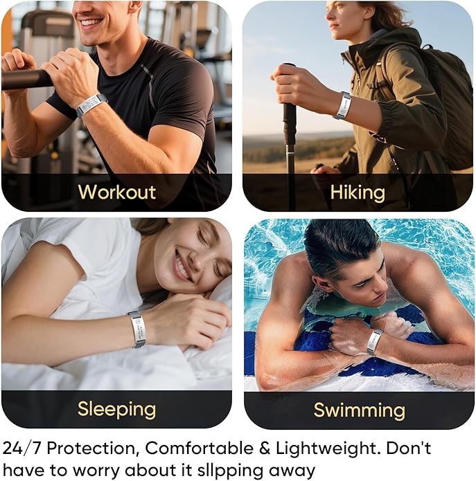 VNOX Medical Alert Id Bracelet for Men Women, Custom Engraving Adjustable Stainless Steel Customizable Mesh Emergency Survival Medic Bracelets Wristband Loop Band with Replacement Tag