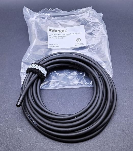 20AWG 3 Conductor Wire Cable (UL2464) - High Flexible Tinned Copper Unshielded Alarm Security Burglar LED Power - for Low Voltage Installations (Matte Black 25FT)
