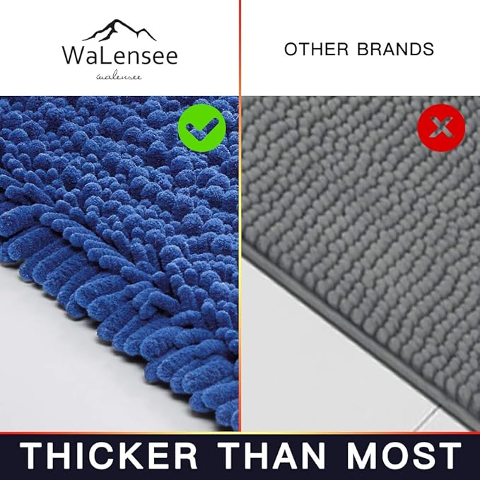 Walensee Large Bathroom Rug Non Slip Bath Mat (24x60 Inch Dark Blue) Water Absorbent Super Soft Shaggy Chenille Machine Washable Dry Extra Thick Perfect Absorbant Best Plush Carpet for Shower Floor