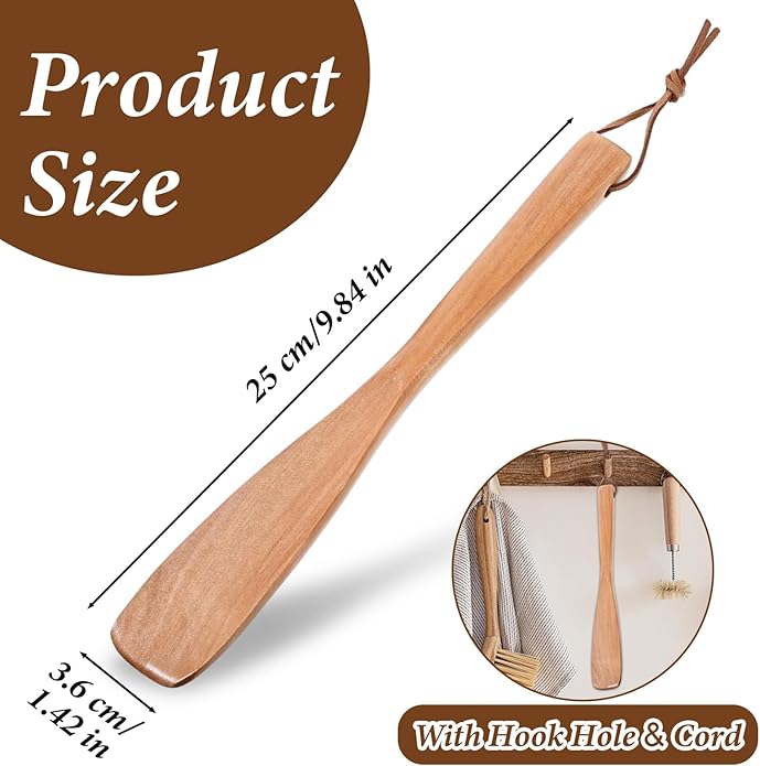 Wooden Shoe Horn,Long Handled Shoe Horn for Seniors,9.84" Retro Wood Shoehorn Long-handle for Women Kids with Leather Lanyard,Long Shoehorn Helper for Seniors & Pregnant,Wood Color