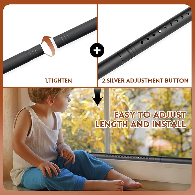 Sliding Door Security Bar, 17.1-51" Adjustable Lock Bar with Rubber Tips, 1.25" Thickened Metal for Sliding Window & Door, Black, Fortify Your Home Entry Points