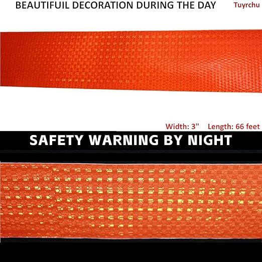 Orange Reflective Tape Outdoor Waterproof 3 inch, High Visibility Hazard Conspicuity Safety Industrial Marking Tape (66 feet)