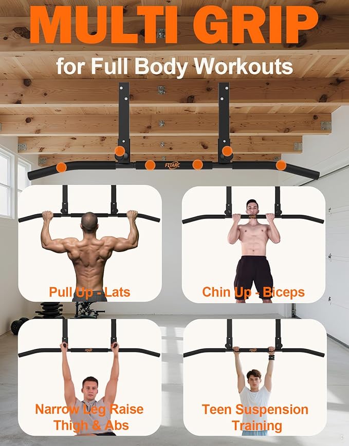Fitarc Joist Mount Pull Up Bar, Wall Chin Up Bar Ceiling Mount for Beams, Heavy Duty Steel Construction, Home Gym Equipment -Patent Pending