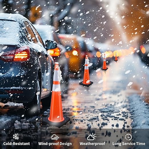 BESEA 6 Pack 36” Traffic Cones Orange Safety Road Cones with Reflective Collars, Heavy Duty Parking & Construction Cone for Traffic Control