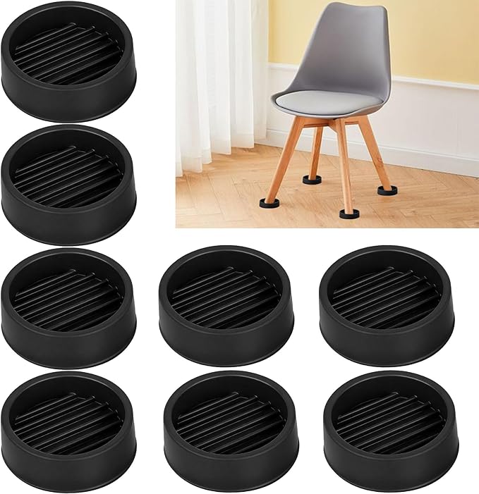 1.5" x 1.5" Rubber Furniture Pads Non Slips - 8 PCS Chair Protectors for Wooden Floors, Rubber Feet Chair Leg Floor Protectors for Bed Sofa Table and Chair Stopper (Black, Round)