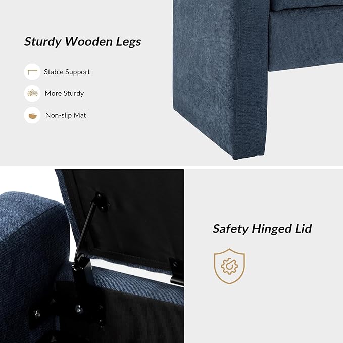 55" Modern Upholstered Storage Bench with Tufted Seat, Fabric Ottoman Bench for Bedroom, Entryway, or Living Room, Soft Close Hinge,Navy