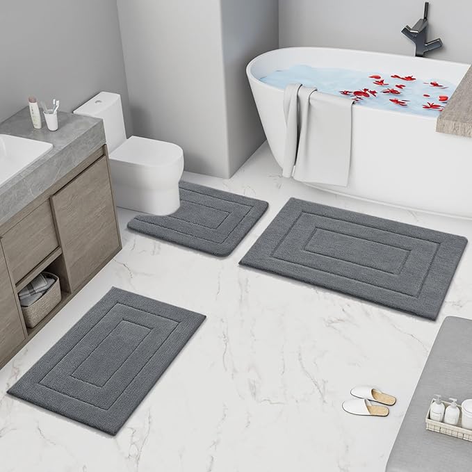 Buganda Bathroom Rugs, 36" x 24", Soft and Absorbent Microfiber Bath Rugs, Non-Slip Shaggy Shower Carpet, Machine Wash Dry Bath Mats for Bathroom Floor, Tub and Shower, Dark Grey