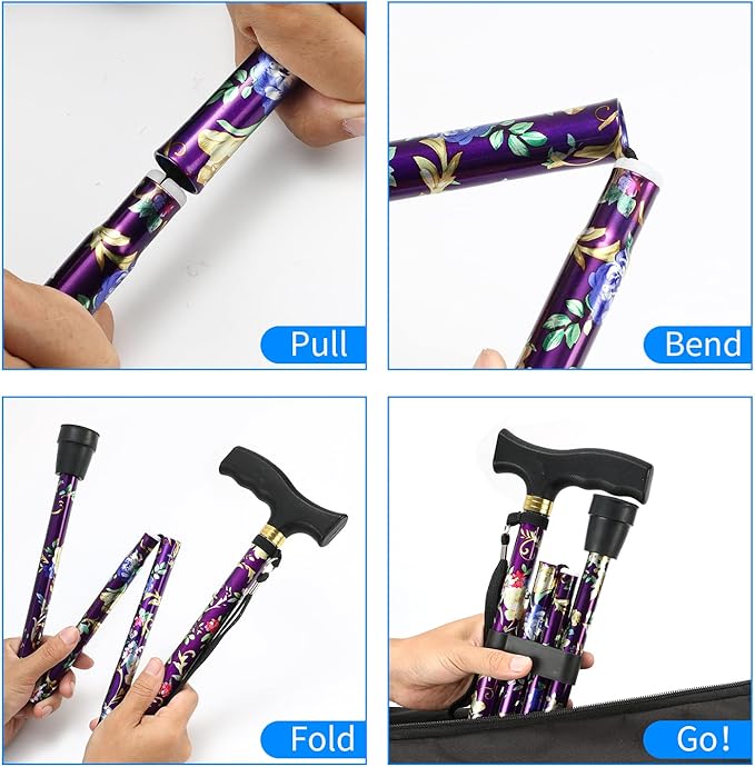 Walking Cane LIXIANG Cane for Man/Woman | Mobility & Daily Living Aids | 5-Level Height Adjustable Walking Stick | Comfortable Plastic T-Handle Portable Walking Stick Folding Cane