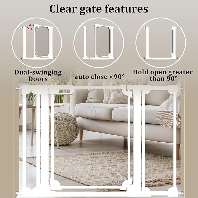 WAOWAO Clear Baby Gate for Stairs Modern Design Acrylic Auto Close Pet Gate, 29.52-37.79" Wide Safety Baby Gate for Doorways,White Clear Dog Gates Indoor, Hallways,Kitchen