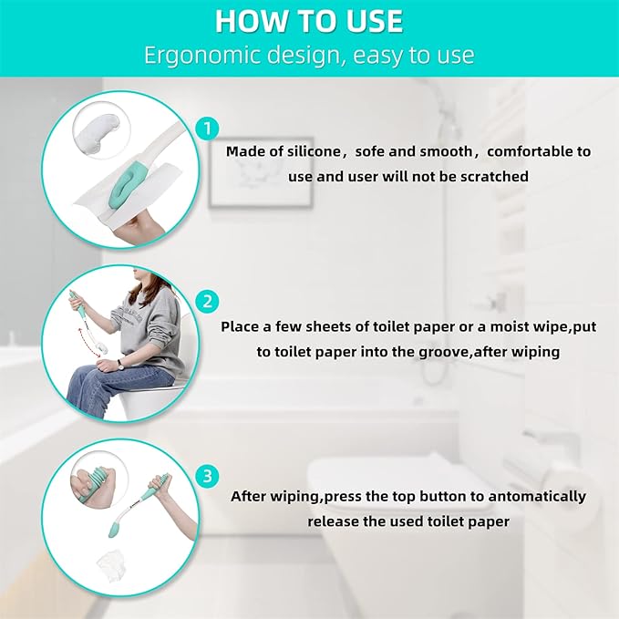Toilet Aids Wiping Long Reach （2 Pack） Comfort Wipe Wand Bottom Buddy Toilet Self Tissue Aids for Toileting, Self Help Wipe Butt for Fat People，Limited Mobility,Elderly, Pregnancy,with hooks.