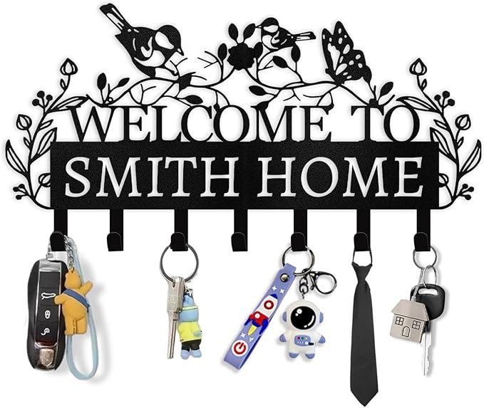 Personalized Key Holder for Wall - Custom Name Metal Wall Key Hanger - Welcome to My Home - Key Rack Holder Wall Mount for Living Room Bedroom Doorway Hallway, Unique Housewarming Gift