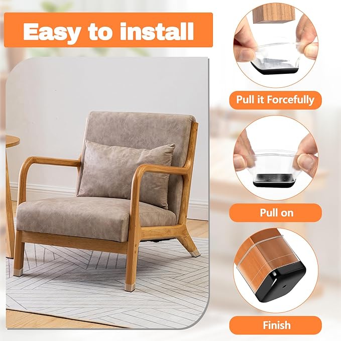 28 Pcs Chair Leg Protectors for Carpet Rug, Square Chair Glides, Dining Furniture Feet Sliders Caps, Carpeted Floors Protectors Covers with Plastic Pads, No Scratches (Fit:7/8"~1-1/16", Clear)