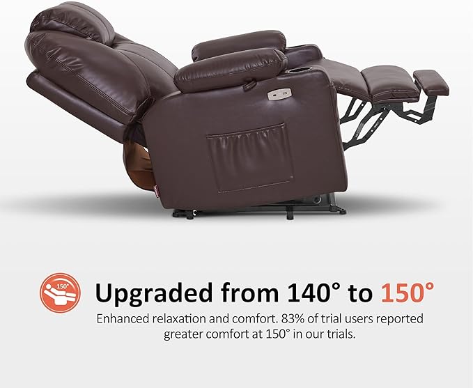 MCombo Extra Wide Power Lift Recliner Chair for Elderly, Lift Chair with Heat and Massage for Big People, USB&Type C Ports, Cup Holders, Faux Leather R7045 (Dark Brown, Medium-Wide)