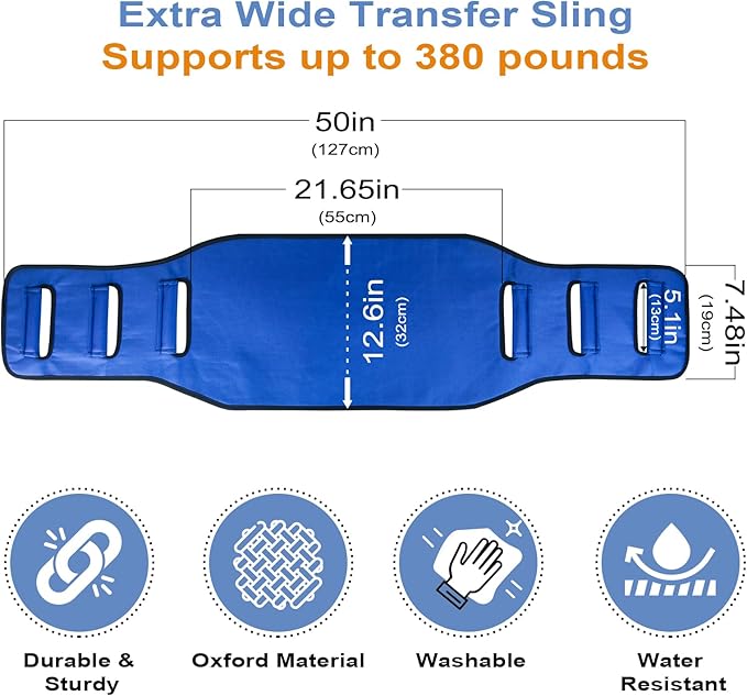 Transfer Belt Transfer Sling - Padded Gait Belt - Heavy Duty Patient Lift, Mobility Standing and Lifting Aid for Disabled, Elderly, Injured - Safely Move from Bed and Wheelchair (Blue)