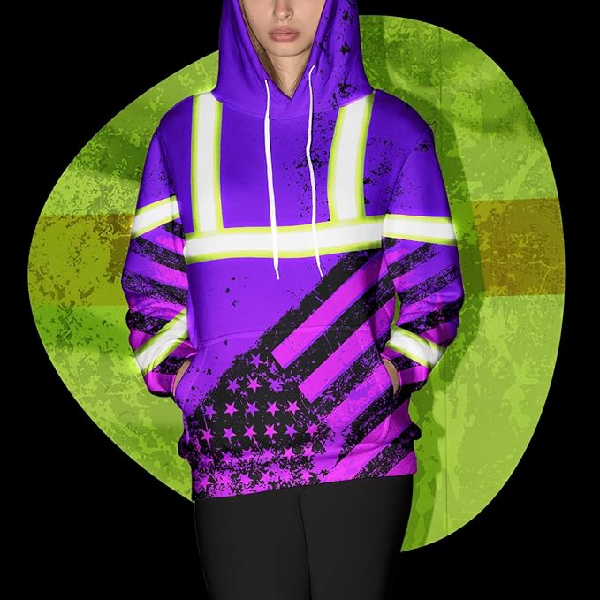 US Flag High Visibility Hoodie for Men Reflective Hoodie Safety Workwear for Worker Runner Patriotic ACC02
