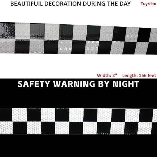Black White Reflective Tape 2 inch X 166 feet, Outdoor Waterproof Hazard Conspicuity Warning Industrial Marking Tape