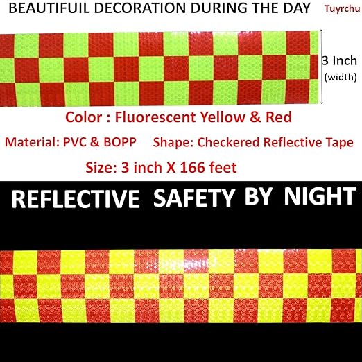 Reflective Tape Outdoor Waterproof 3 inch X 166 feet, High Visibility Hazard Conspicuity Safety Warning Industrial Marking Tape